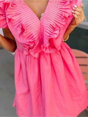 Pink ruffle dress size small WORN
ONCE
